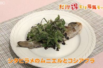 4月30日放送　奥田政行先生　シタビラメのムニエルとコシアブラ